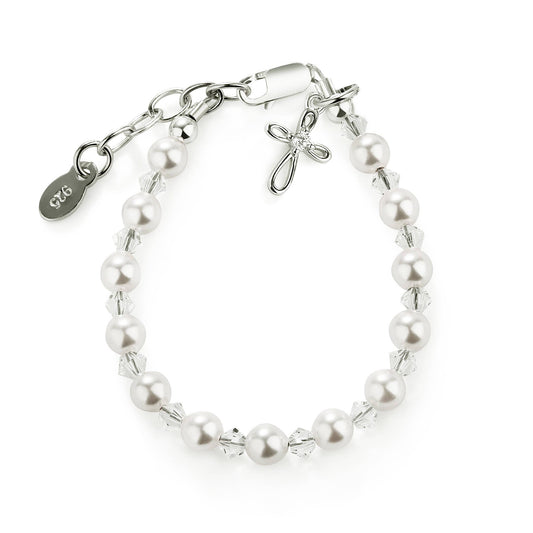 Grace Silver Pearl Cross Baby Bracelet Baptism & Communion Gift