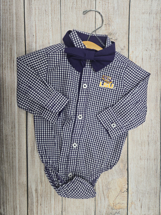 Button Up Onesie LSU w/ Bowtie