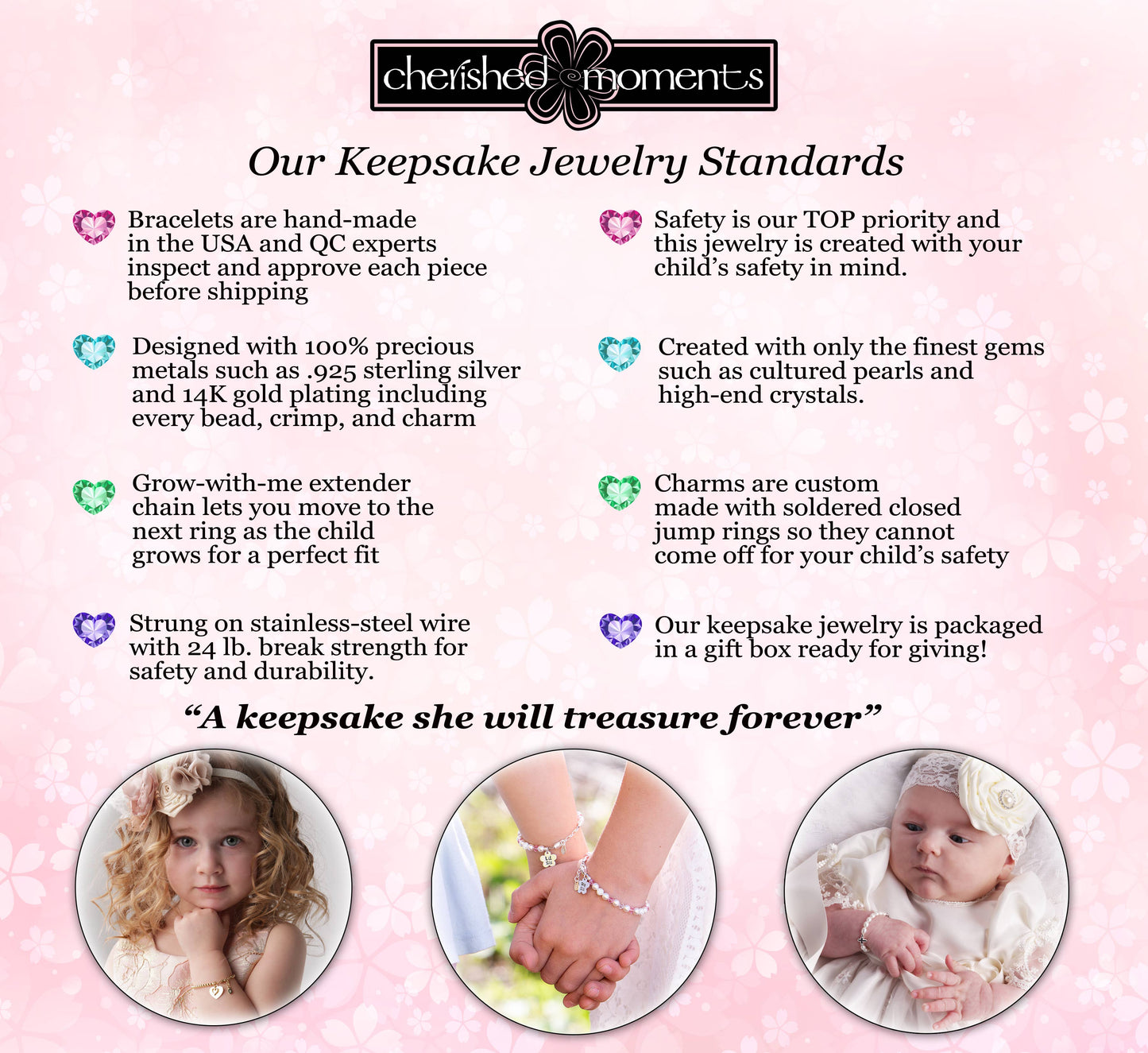 Larkin Gold-Plated Pink Pearl Baby Heart Bracelet Kids Jewelry