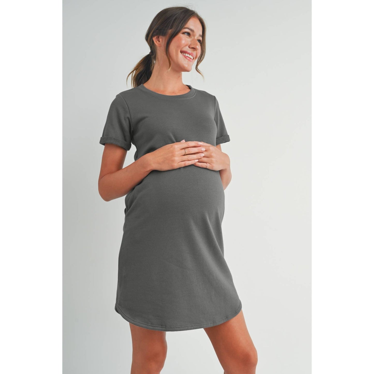 Crew Neck Terry Maternity T-Shirt Dress : Dark Grey