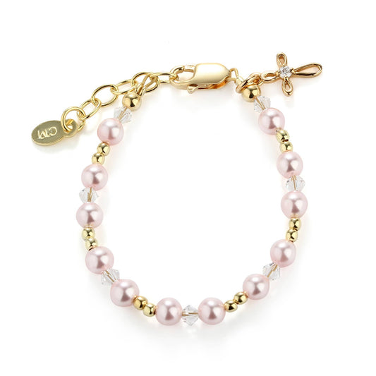 Lauren 14K Gold-Plated Pink Pearl Cross Bracelet Baptism/Communion