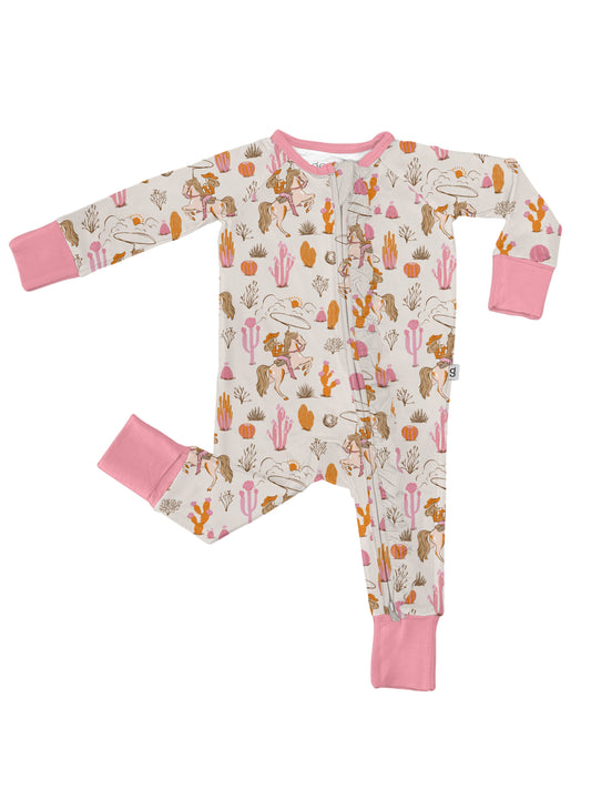 Saddle Up, Cowgirl Toile - LS Convertible Zip PJs