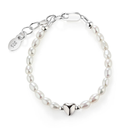 Destiny Sterling Silver Pearl and Heart Baby Bracelet for Kids