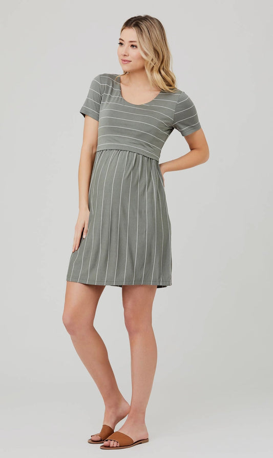 Crop Top Nursing Dress Olive / White