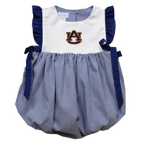 Auburn Tigers Embroidered Blue Gingham Girls Bubble