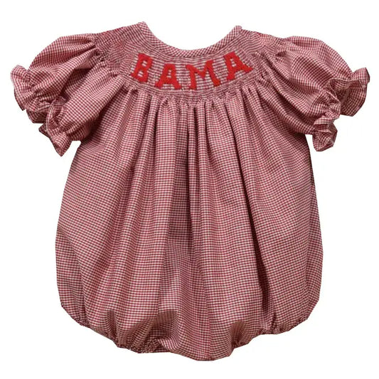 Alabama Smocked Red Gingham Short Sleeve Girls Bubble