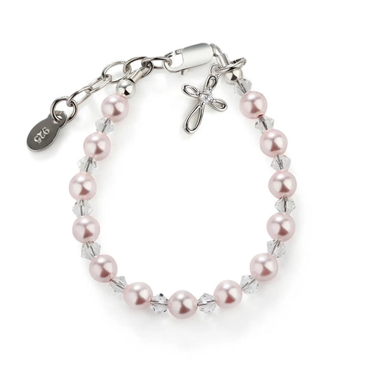 Bella Sterling Silver Pink Pearl Cross Baby Bracelet Kids Jewelry