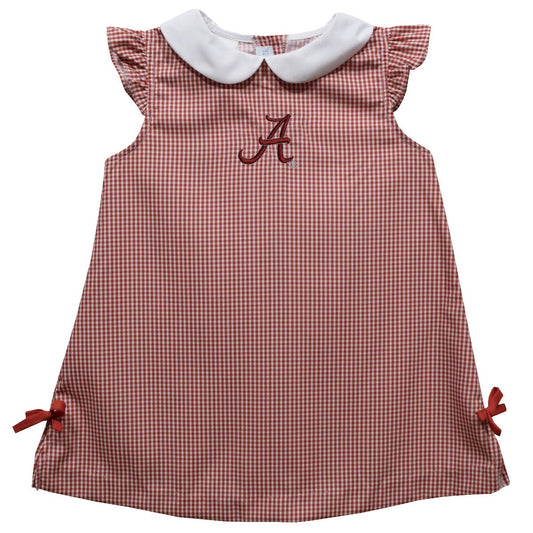 Alabama Crimson Tide Embroidered Navy Gingham A Line Dress
