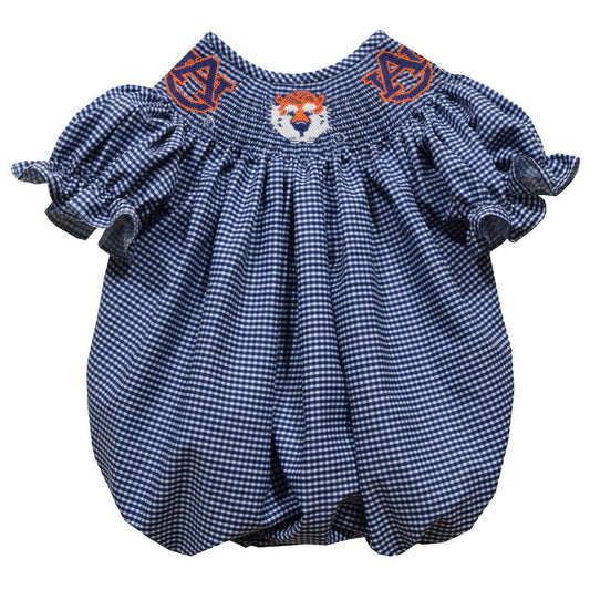 Auburn Tigers Smocked Navy Giangham Short Sleeve Girl Bubble