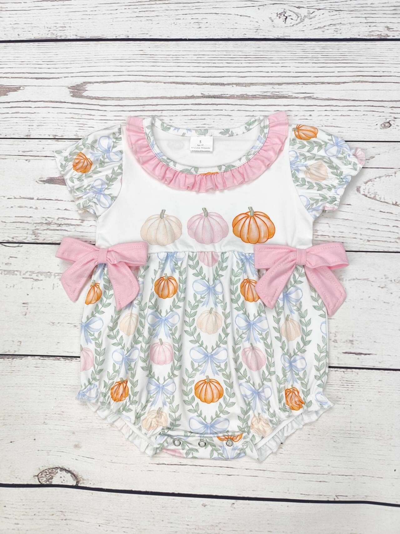 Pumpkin Print Bubble With Pink Bow