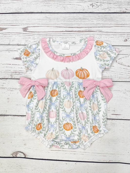 Pumpkin Print Bubble With Pink Bow