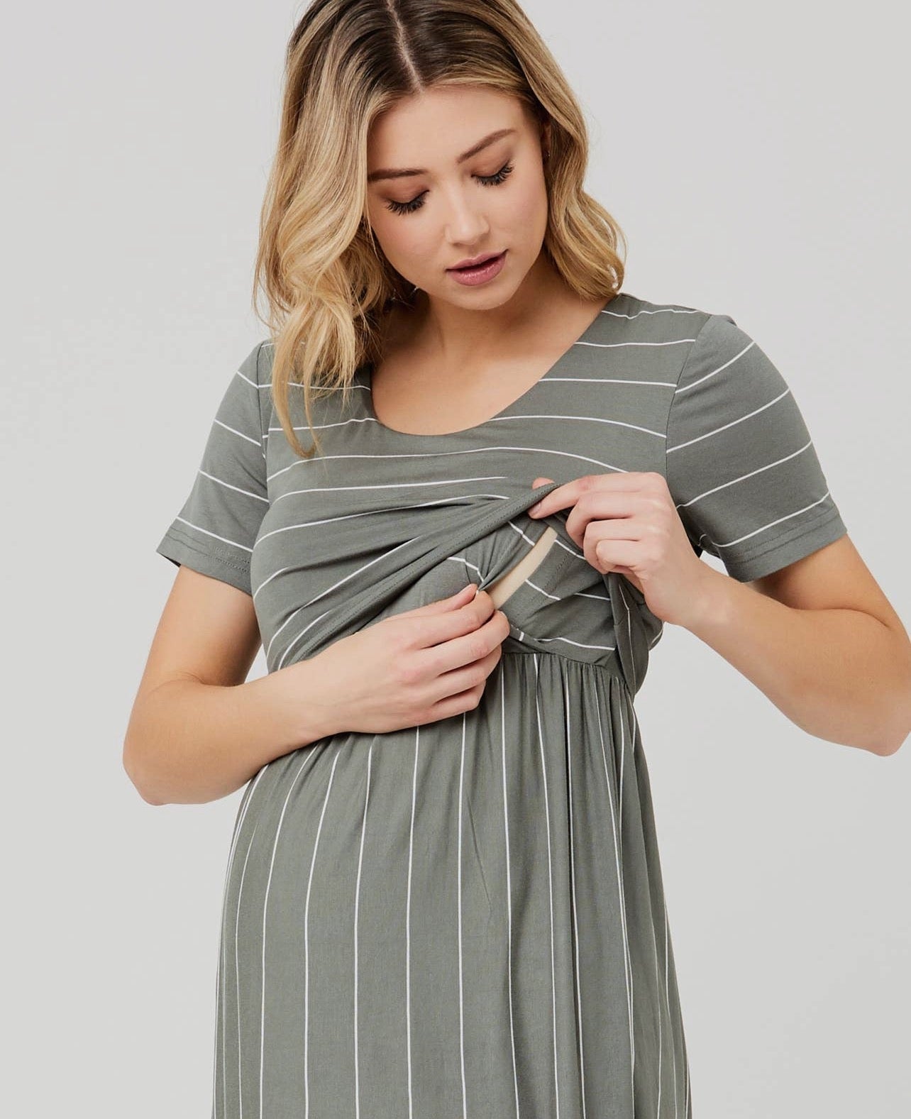 Crop Top Nursing Dress Olive / White