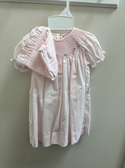 Pink Smocked Dress Blue Flowers