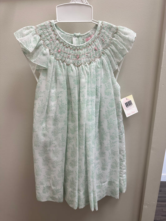 Green floral pink smock dress