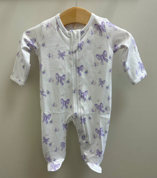 Lavender Bows Zip Footie