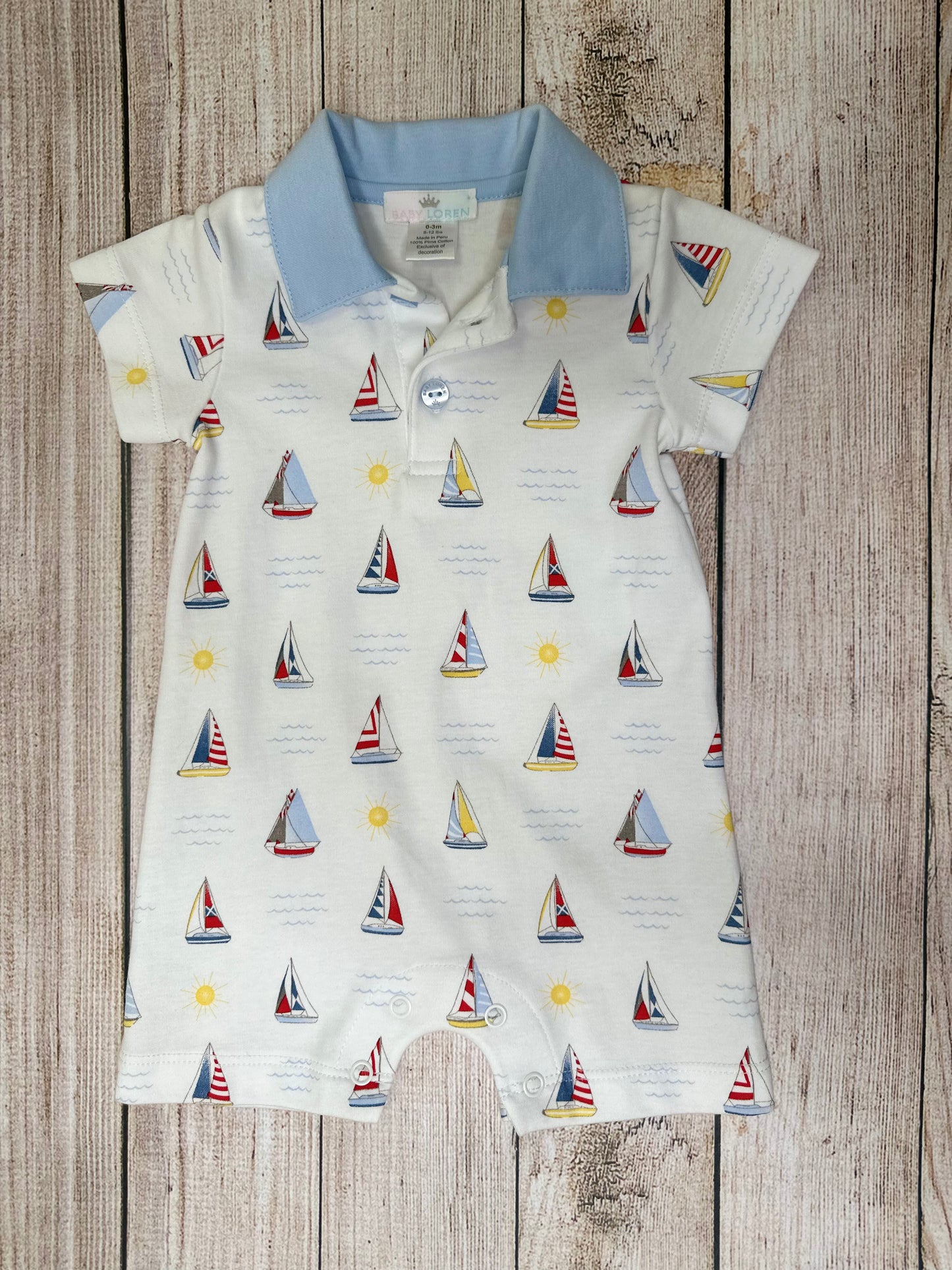 Sail Boat Collared Romper
