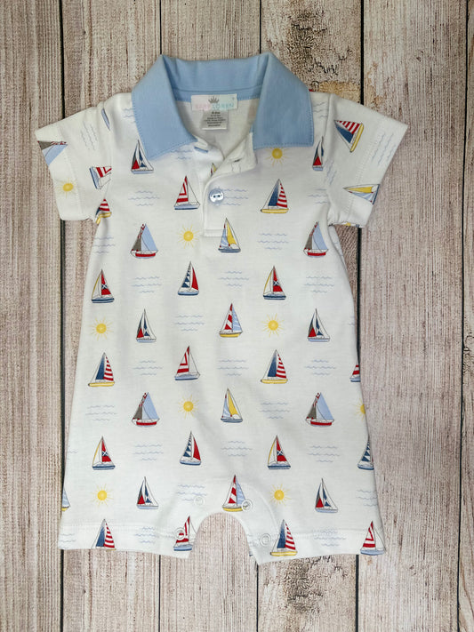 Sail Boat Collared Romper