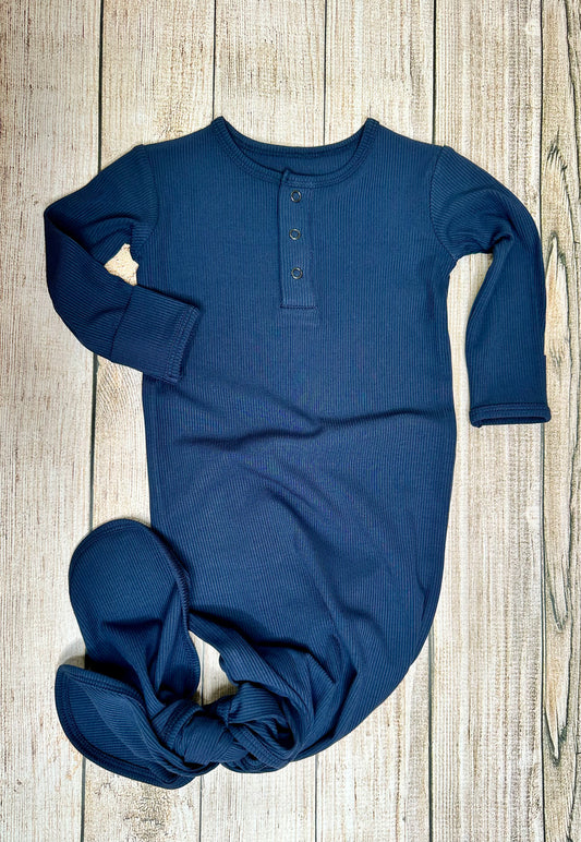 Navy Ribbed Knotted Gown