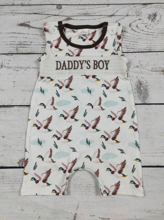 Duck Printed DADDY'S BOY Smocked Romper