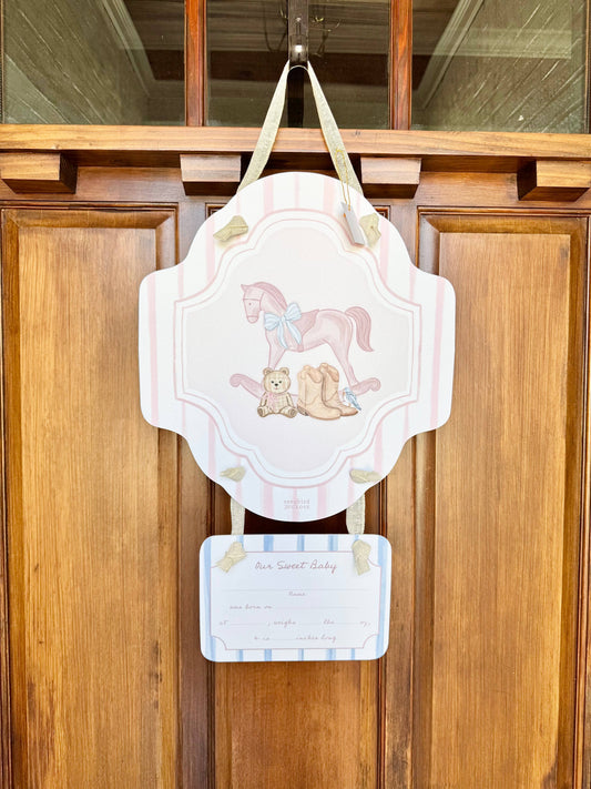 Baby Girl Rocking Horse Hospital Door Hanger