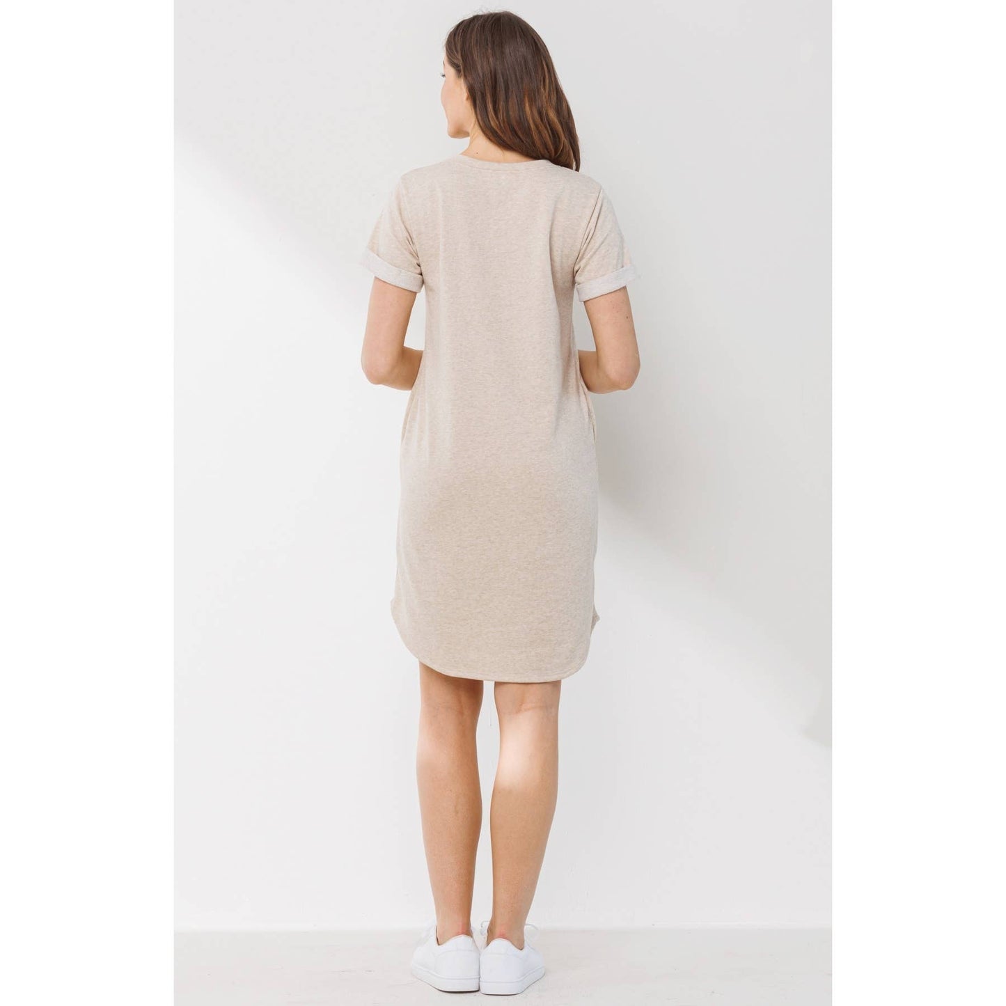 Crew Neck Terry Maternity T-Shirt Dress : Oatmeal