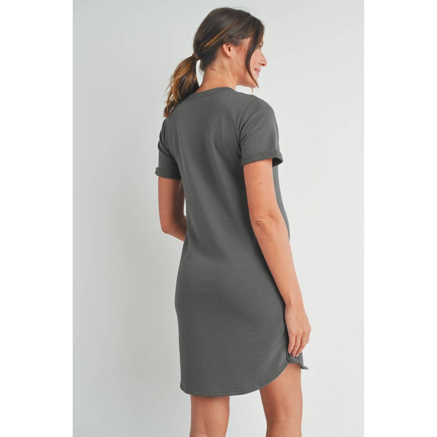 Crew Neck Terry Maternity T-Shirt Dress : Dark Grey