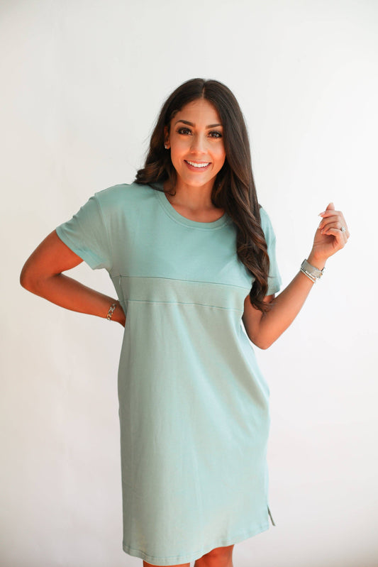 Breastfeeding Invisible Zipper T-Shirt Dress: Soft Teal