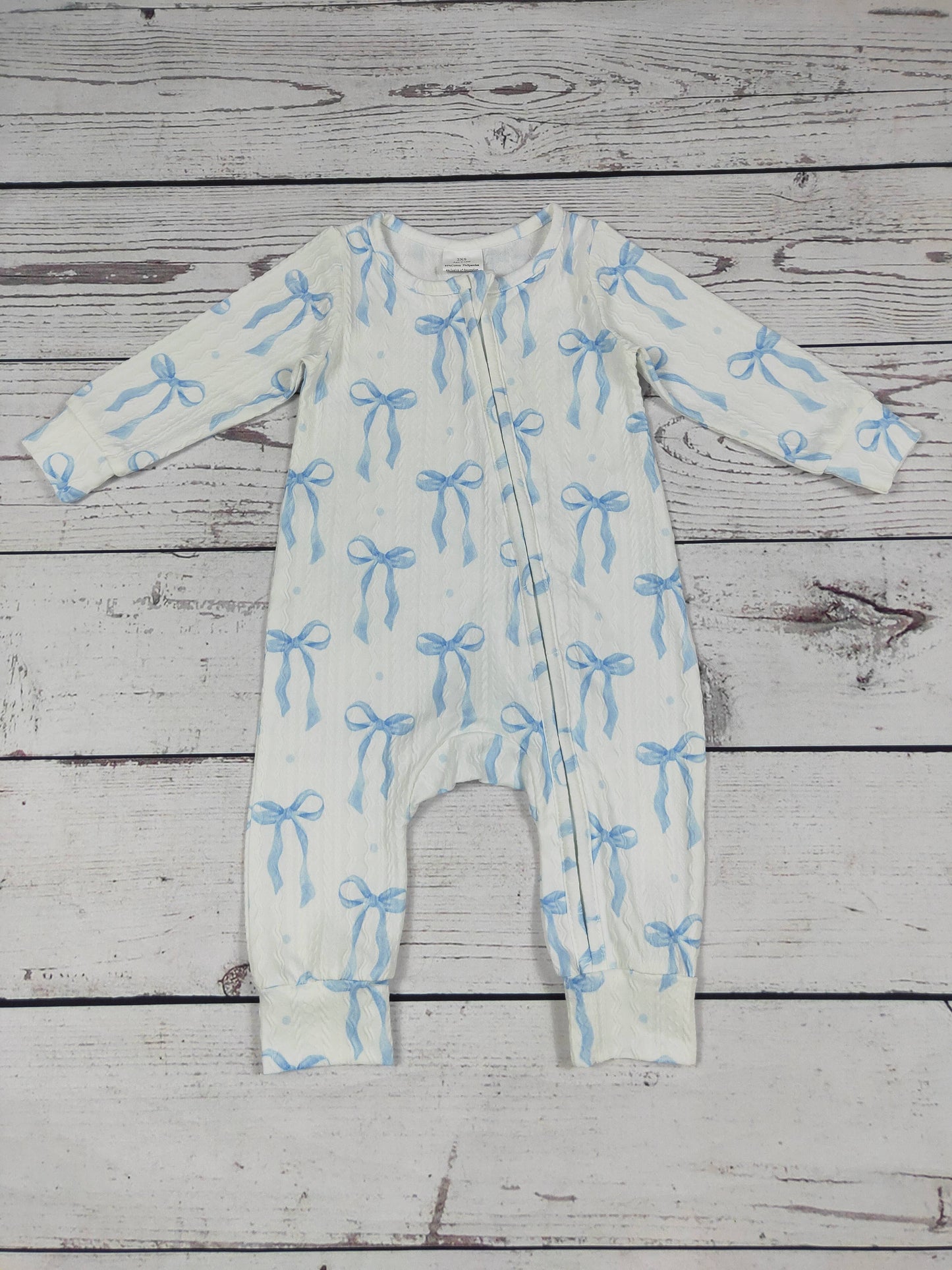 Light Blue Bow Baby Zip Sleeper
