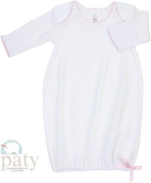 Newborn White Eyelet Gown with Pink Trim and Bows