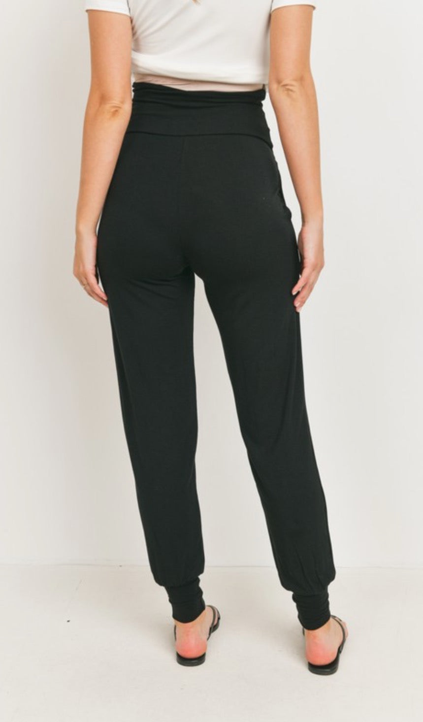 Black Rayon Modal Maternity Jogger Pants