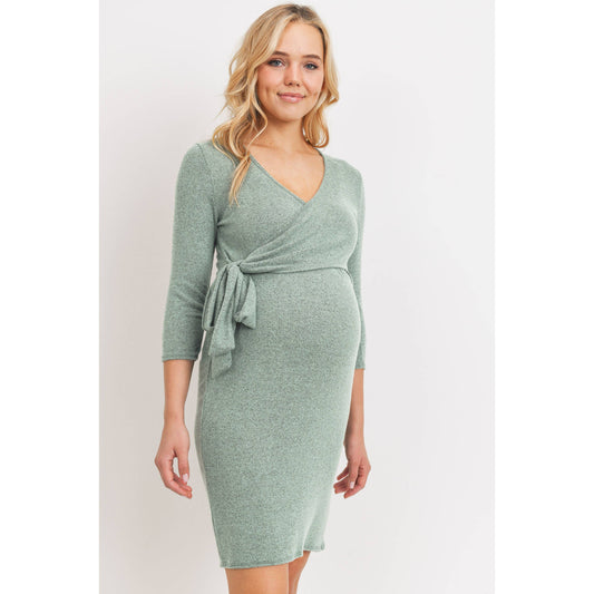 Brushed Hacci Maternity Nursing Wrap Dress