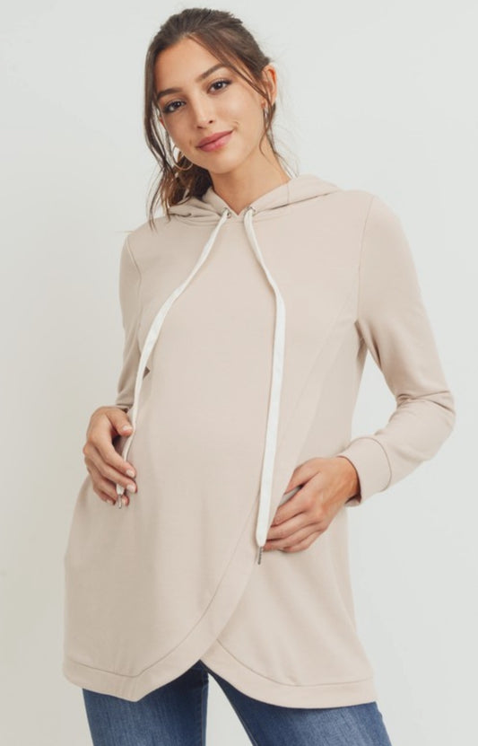 French Terry Maternity Nursing Hoodi in Mocha