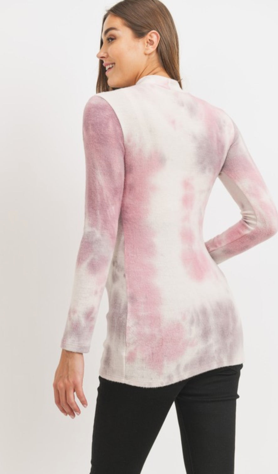 Soft Pink and Grey Tie-Dyed Long Sleeve Maternity Top