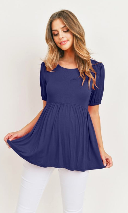 Solid Navy Modal Jersey Tie Back Empire Maternity Top