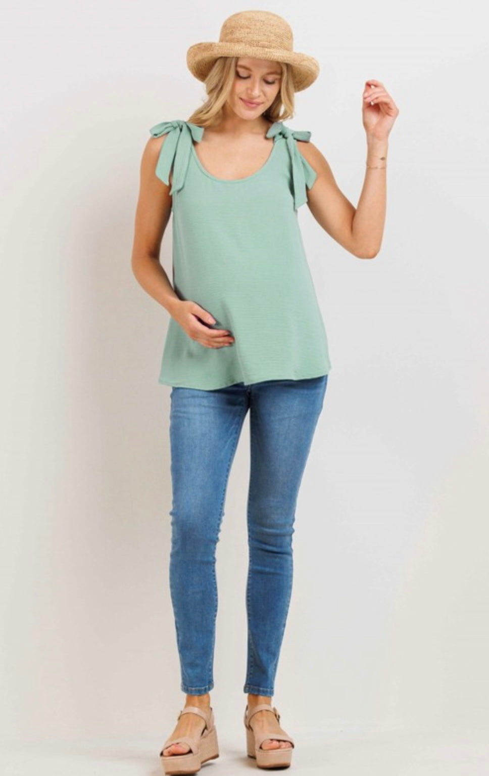 Scoop Neck Tied Shoulder Maternity Blouse