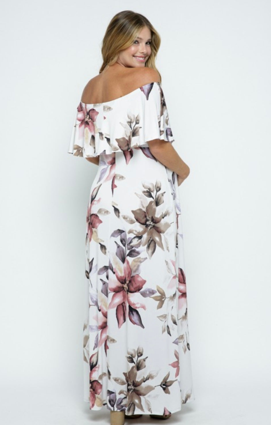 Floral Ruffle Off Shoulder Maxi Maternity Dress