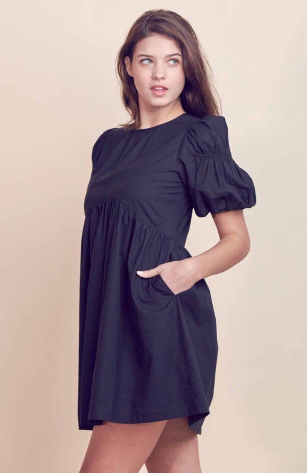 COTTON POPLIN FLARED BABYDOLL MINI DRESS