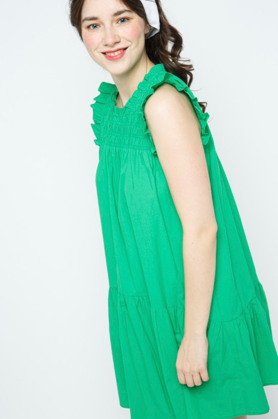 RUFFLES SLEEVES WITH SMOCKED YOKE DRESS