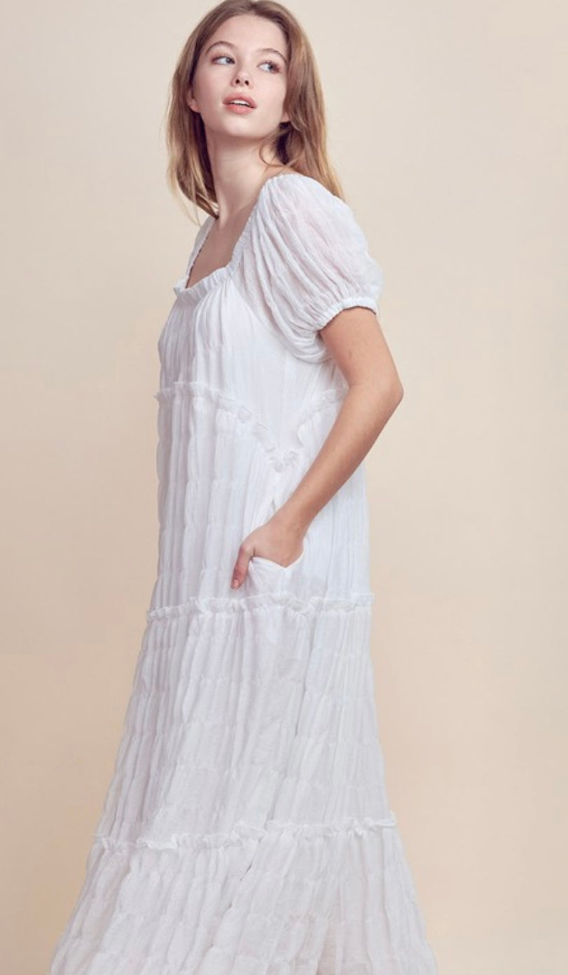 OFF THE SHOULDER MAXI TIERED WITH RUFFLED DRESS