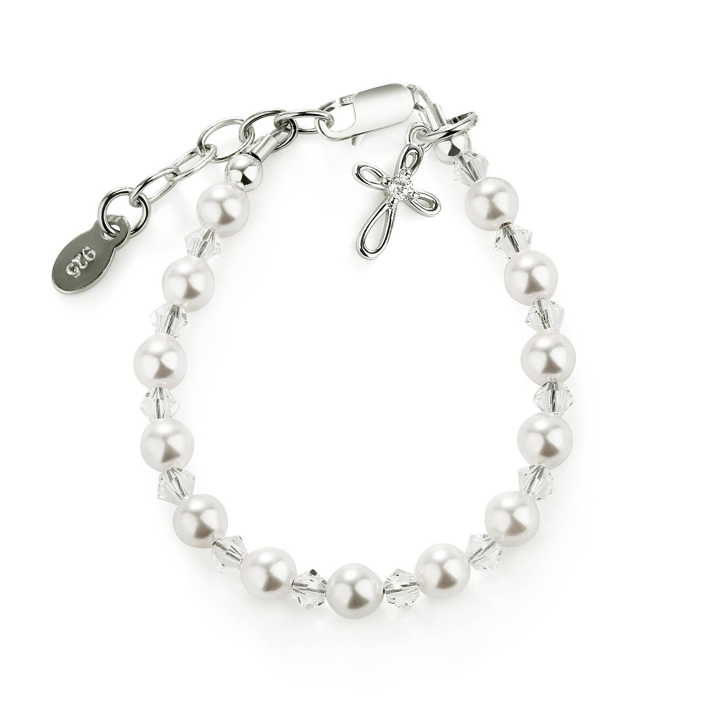Grace Silver Pearl Cross Baby Bracelet Baptism & Communion Gift