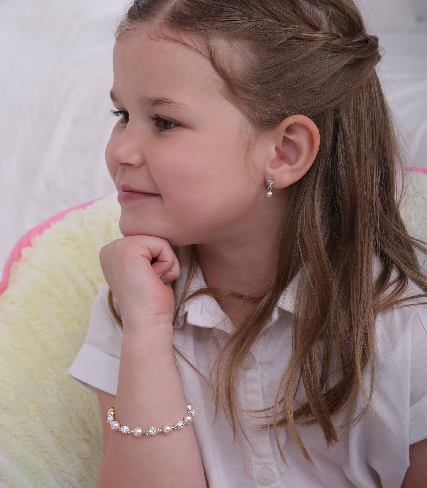 Brandi Sterling Silver Pink Pearl Baby or Child's Bracelet: Small 0-12m