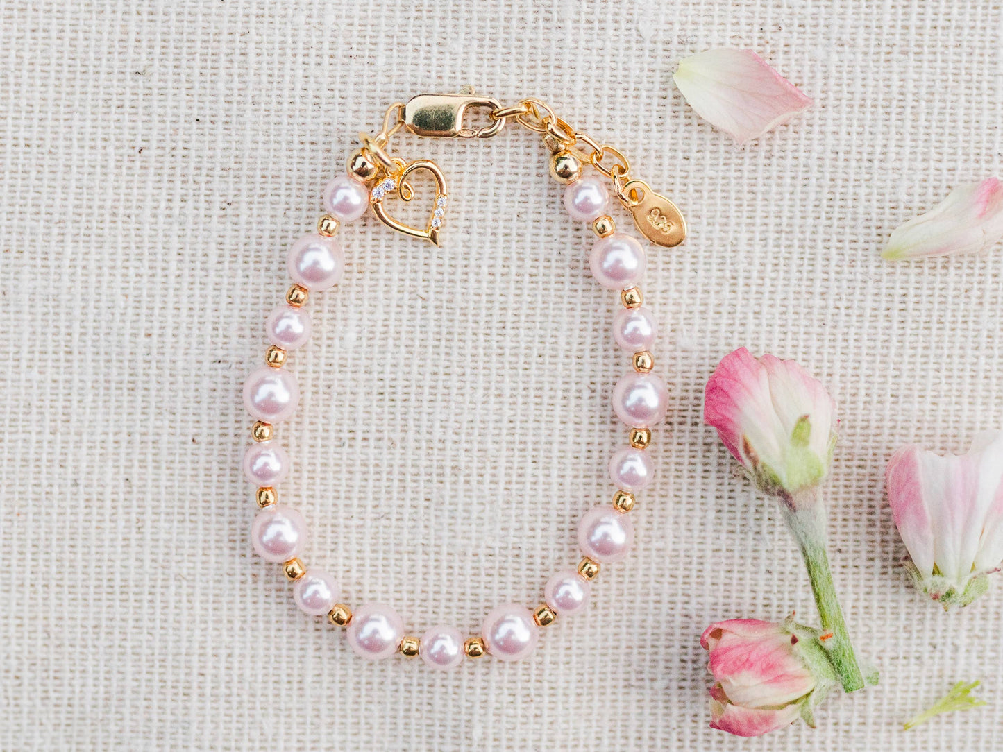 Larkin Gold-Plated Pink Pearl Baby Heart Bracelet Kids Jewelry