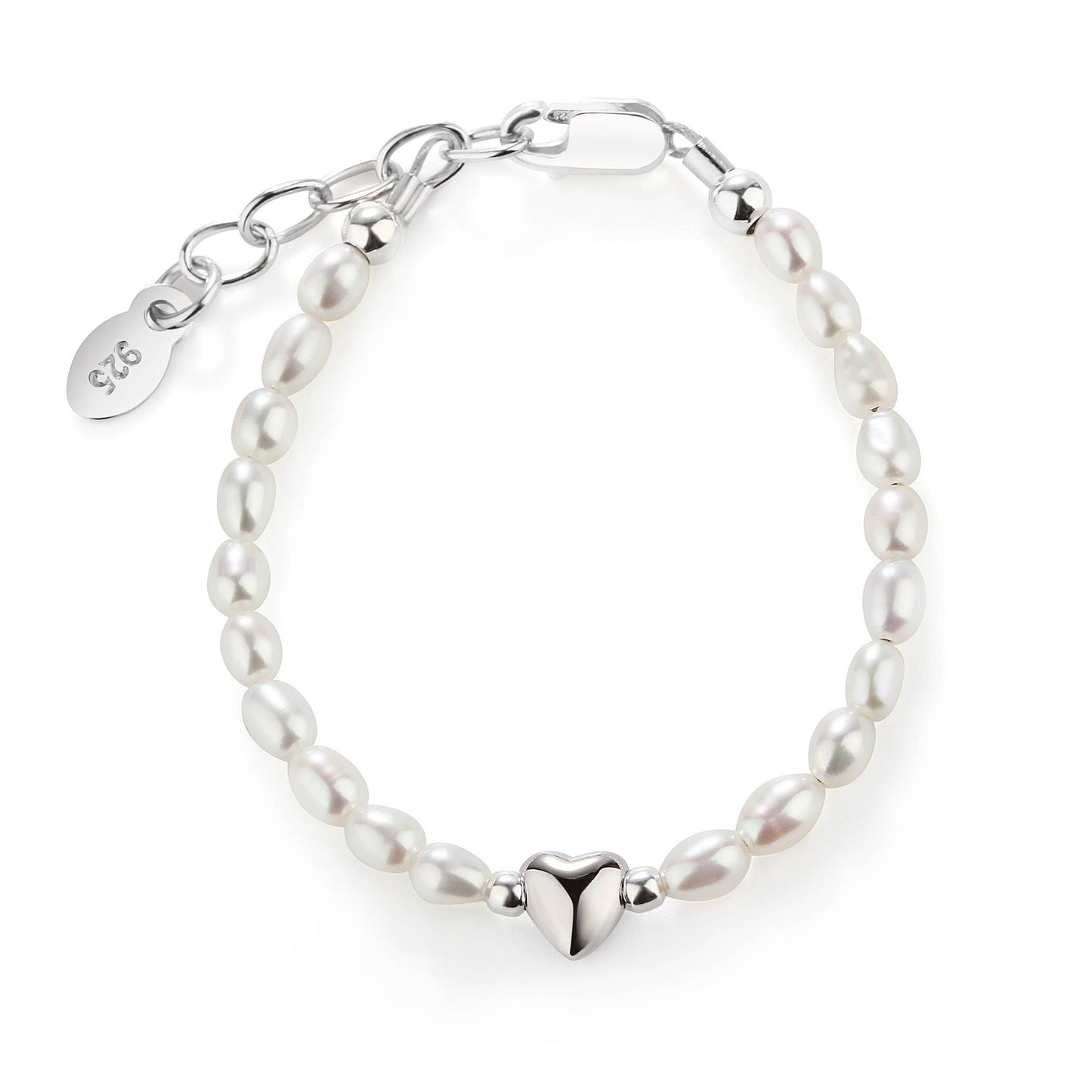 Destiny Sterling Silver Pearl and Heart Baby Bracelet for Kids