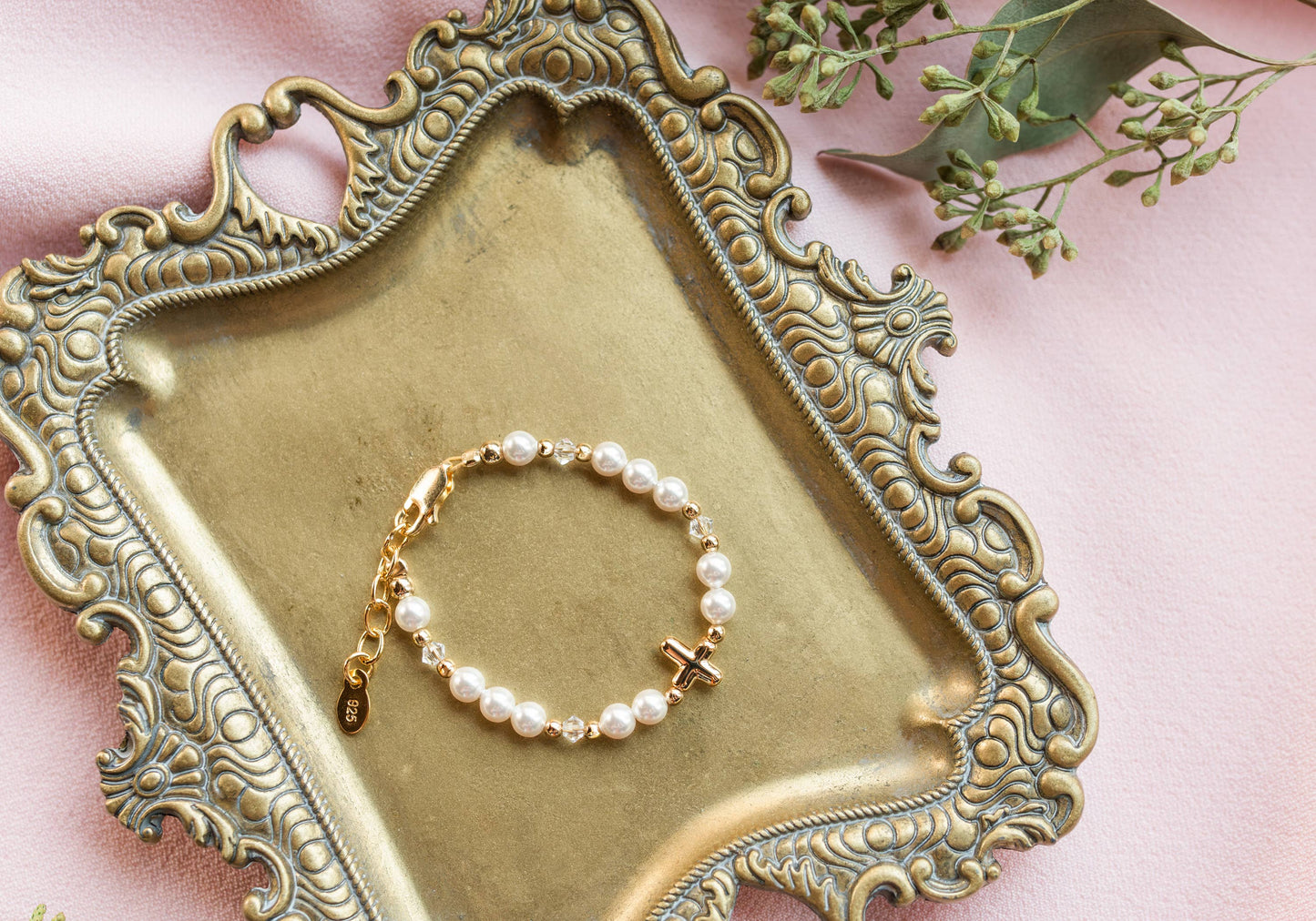Eve Gold-Plated Baby Cross Bracelet Baptism & Communion Gift: Small 0-12m