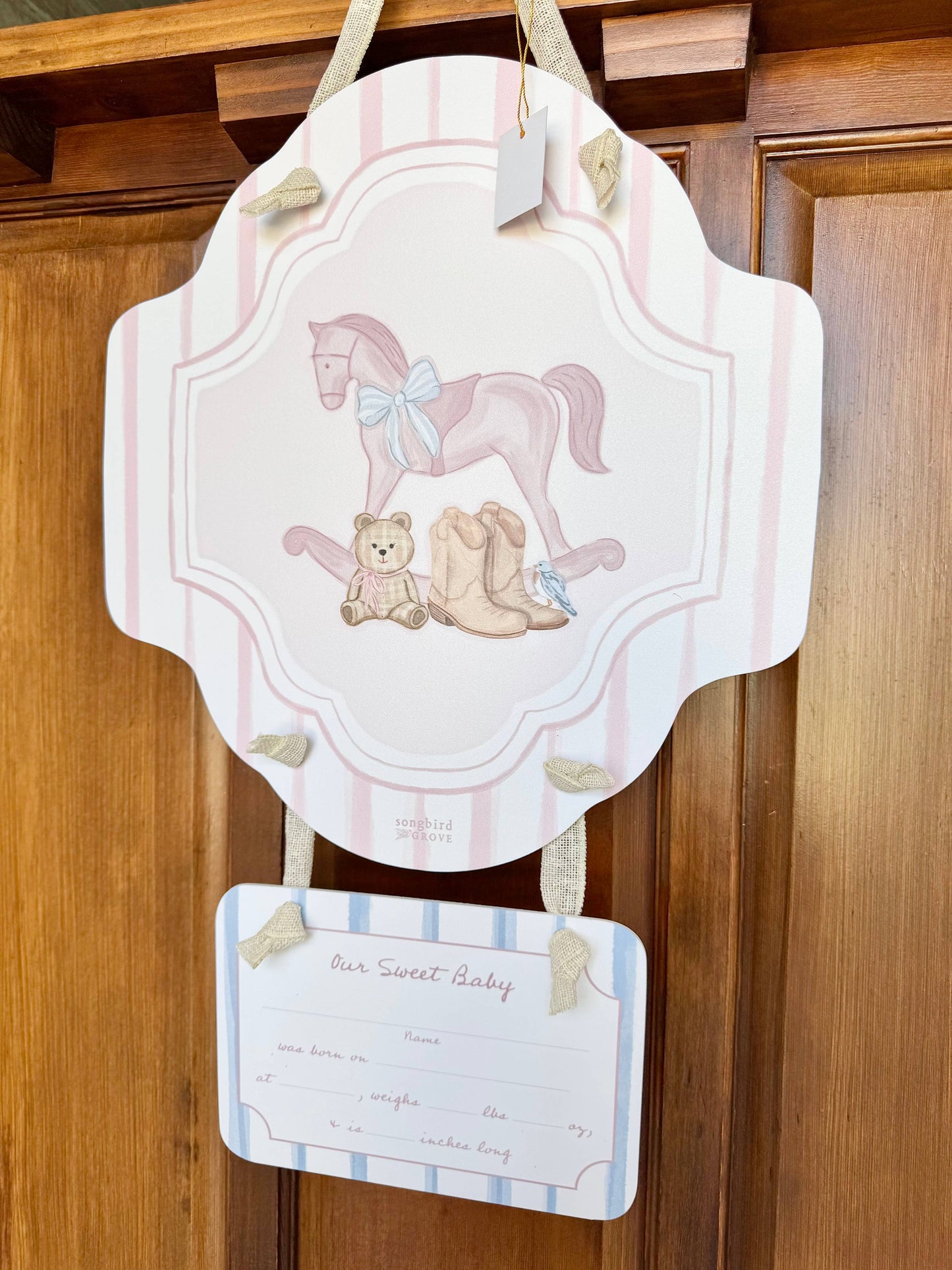 Baby Girl Rocking Horse Hospital Door Hanger