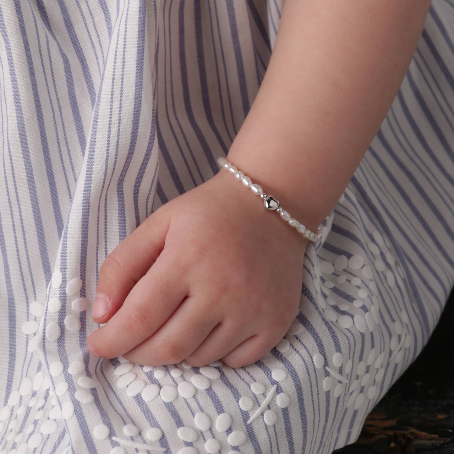 Destiny Sterling Silver Pearl and Heart Baby Bracelet for Kids