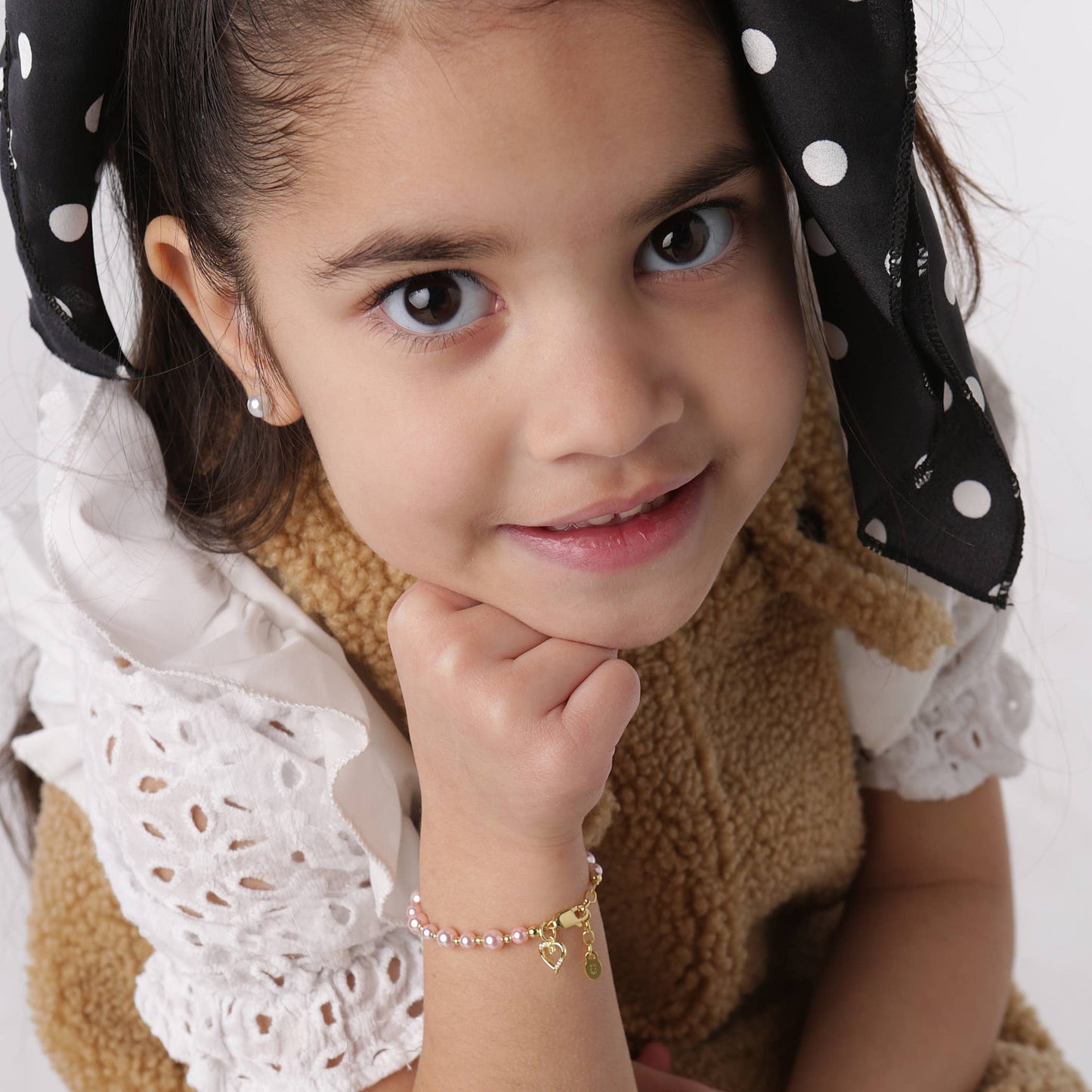 Larkin Gold-Plated Pink Pearl Baby Heart Bracelet Kids Jewelry
