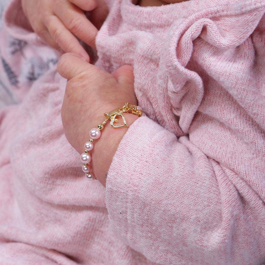 Larkin Gold-Plated Pink Pearl Baby Heart Bracelet Kids Jewelry