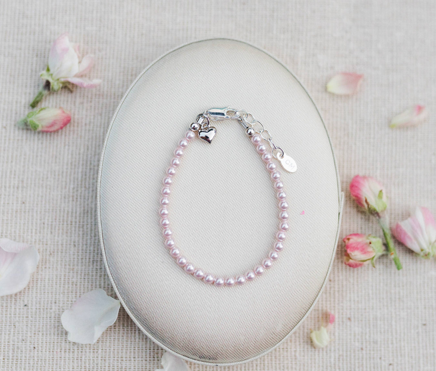 Serenity Sterling Silver Dainty Pink Pearl Bracelet Baby Gift