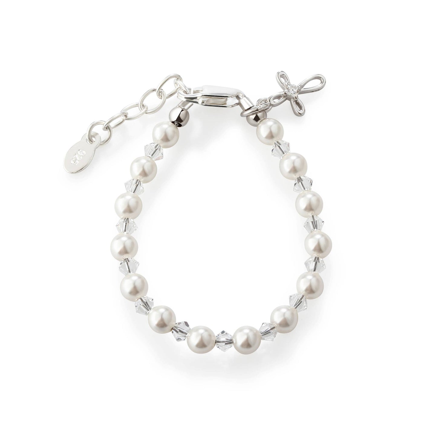 Grace Silver Pearl Cross Baby Bracelet Baptism & Communion Gift